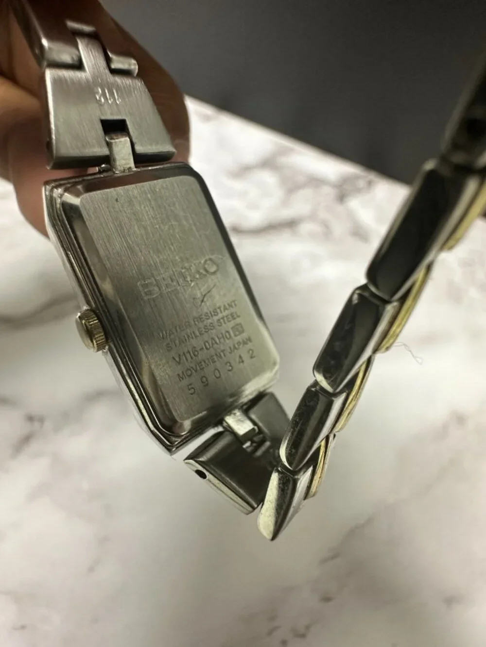 Vintage Seiko Solar Watch Women Silver Gold Two Tone Black Dial 5.75 Inch - Picture 9 of 12